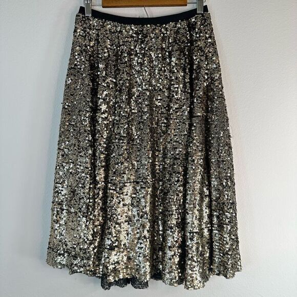 Maeve Anthropologie Gold All Over Sequin Embellished Midi Skirt Women Small Glam - Picture 1 of 8
